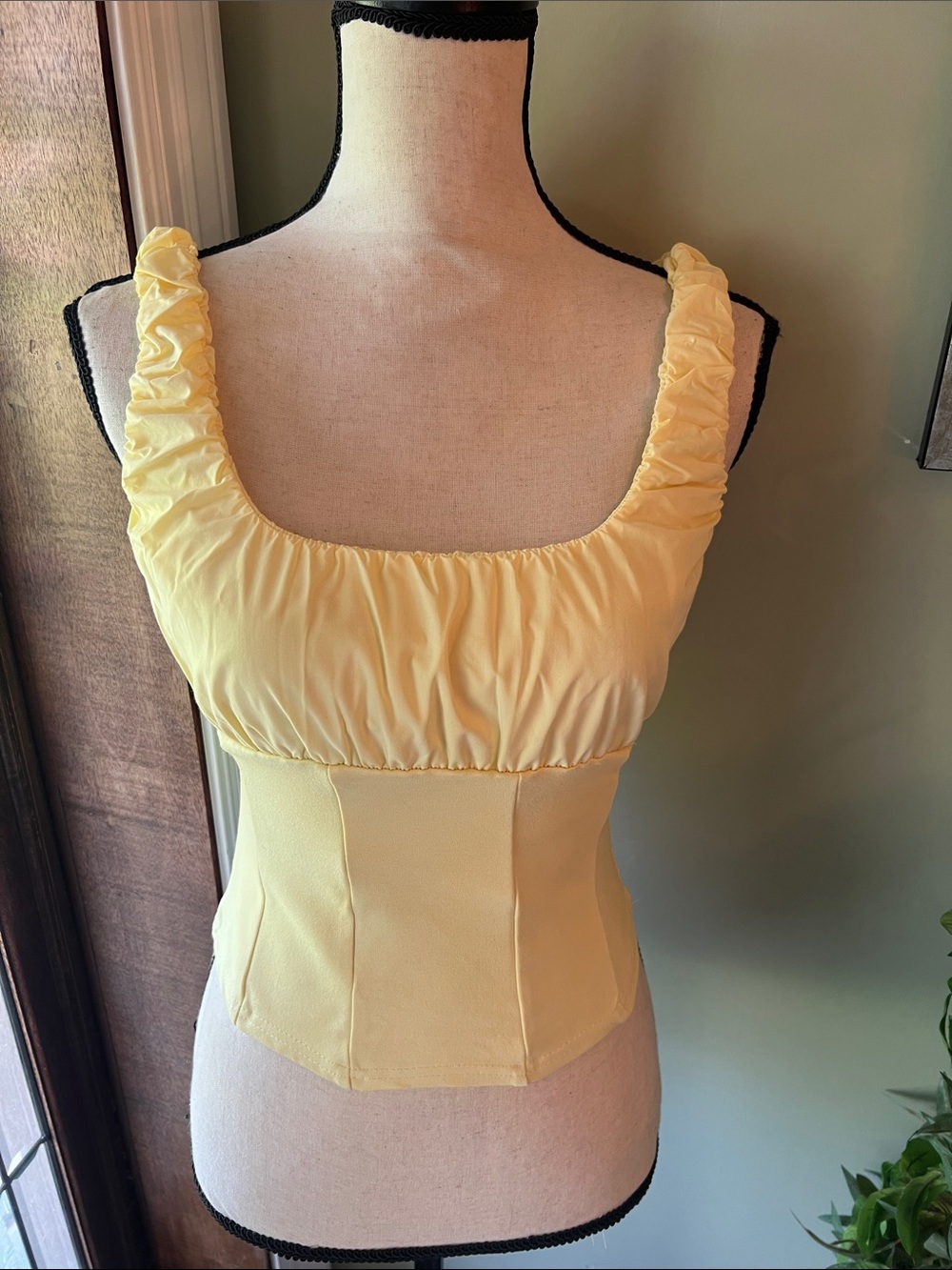 Amber Sky Lemon Yellow Ruched Crop Top